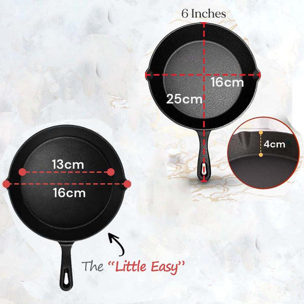 6Inch 16Cm Cast Iron Skillet Cookware Chef Quality Pre Seasoned Pan Pans Frying & Grill Pans