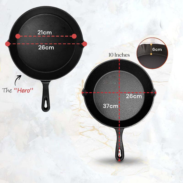 10Inch 26Cm Cast Iron Skillet Cookware Chef Quality Pre Seasoned Pan Pans Frying & Grill Pans