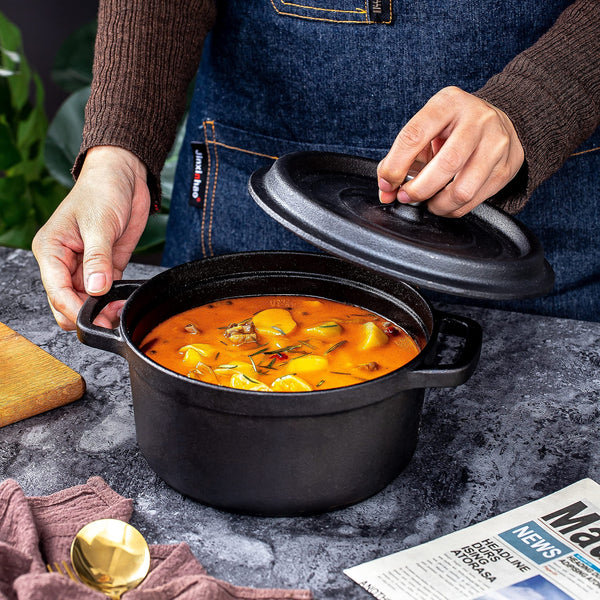 24Cm Pre Seasoned Nonstick Cast Iron Dutch Oven Handles Lid Skillet Cookware Braising Pot Pan Casserole Casserole Pans