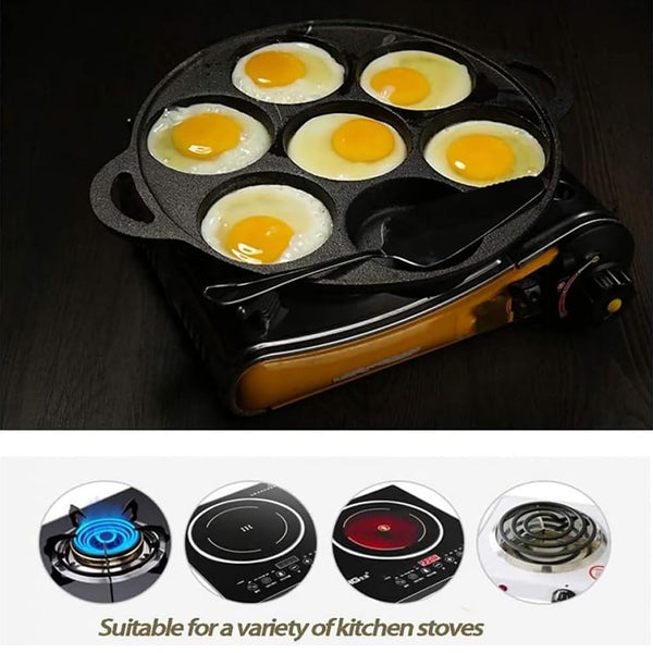 7 Cup Cast Iron Egg Frying Pan Divided Skillet Fried Cooker Pancake Fryer Frying & Grill Pans