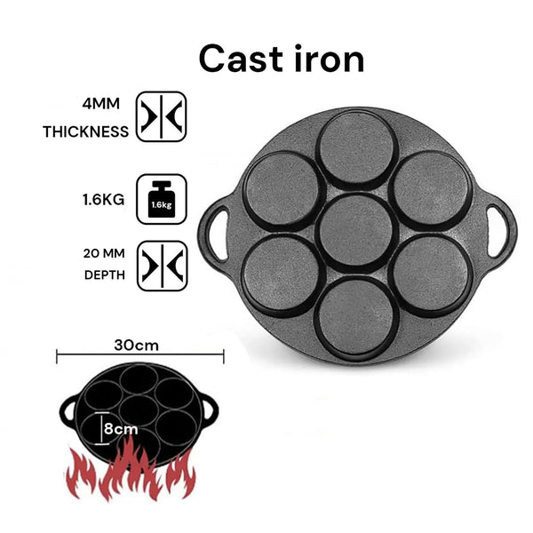 7 Cup Cast Iron Egg Frying Pan Divided Skillet Fried Cooker Pancake Fryer Frying & Grill Pans
