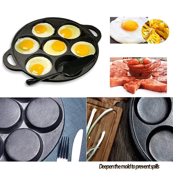 7 Cup Cast Iron Egg Frying Pan Divided Skillet Fried Cooker Pancake Fryer Frying & Grill Pans