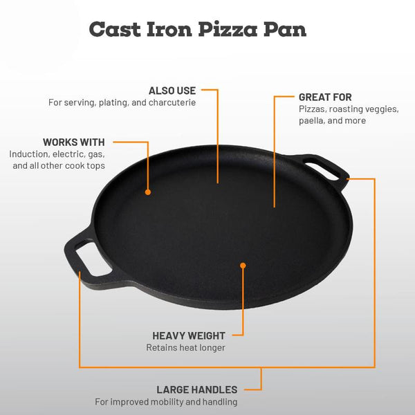 13.5" 35Cm Pre Seasoned Cast Iron Pizza Baking Pan Cooking Griddle Stove Oven Grill Campfire Frying & Grill Pans