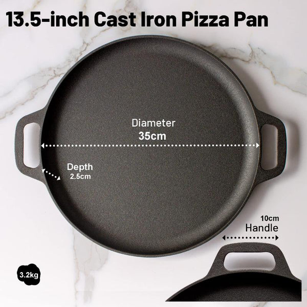 13.5" 35Cm Pre Seasoned Cast Iron Pizza Baking Pan Cooking Griddle Stove Oven Grill Campfire Frying & Grill Pans