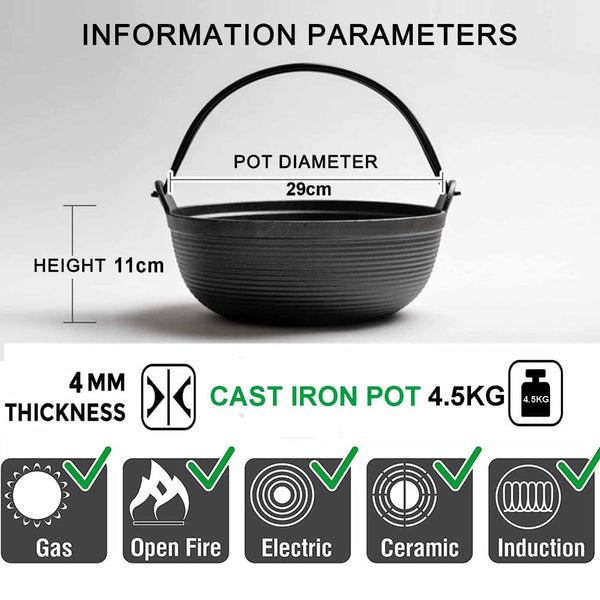 29Cm Cast Iron Sukiyaki Pot Japanese Shabu Pan Stockpot Lid Home Camping Picnic Saucepans & Stockpots