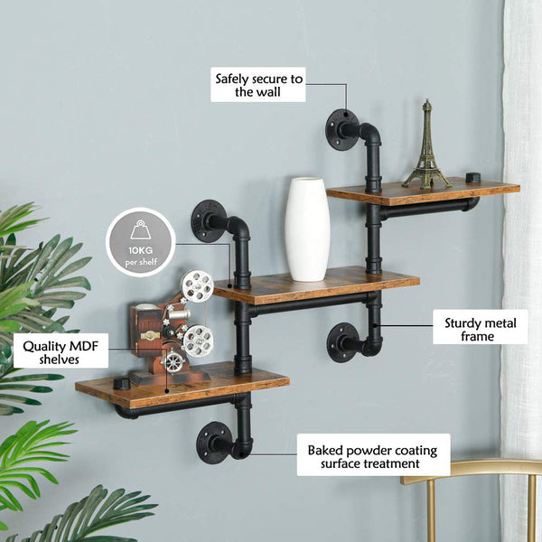 Pipe Shelving Shelves Wall Mounted Decor Floating Retro Rustic Shelf For Bar Kitchen Living Room Wall Shelves