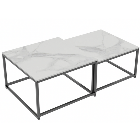 Interior Ave Ciest Square Nested Coffee Table Set White Marble Stone Coffee Tables