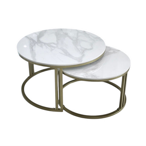 Interior Ave Premier Nested Coffee Table Set White Marble Stone Coffee Tables