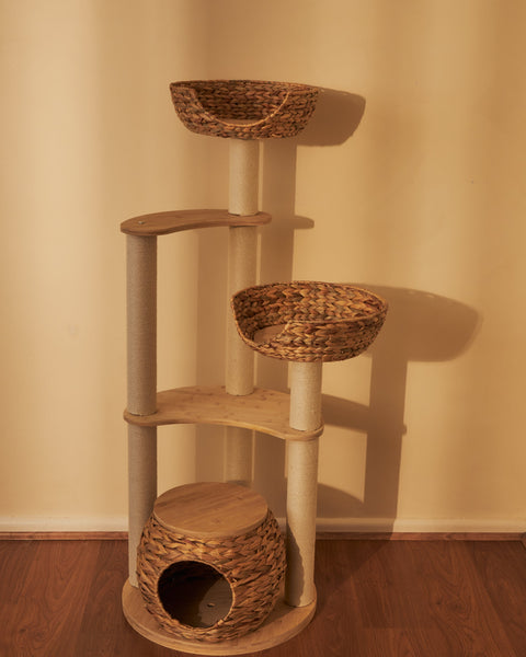 Whisker Wonderland Premium Eco Bamboo Cat Tree Large Natural Structure Safe & Stable Multi Functional Furniture Climbing Scratching Furniture & Scratc