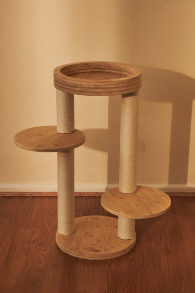 Whisker Wonderland 1 Sets Of Premium Eco Bamboo Cat Tree Small Natural Structure Safe & Stable Multi Functional Furniture Climbing Scratching Furnitur