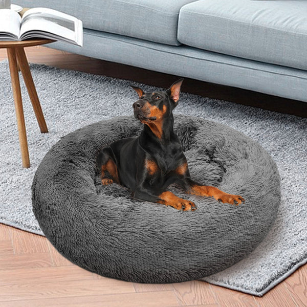Pawfriends Dog Pet Cat Calming Bed Warm Plush Round Nest Comfy Sleeping Dark Grey 100Cm Pet Beds