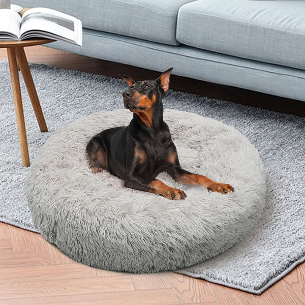 Pet Dog Bed Warm Plush Round Comfortable Nest Light Grey Large 90Cm Pet Beds