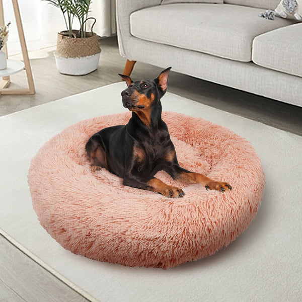 Pet Dog Warm Plush Round Comfortable Nest Comfy Sleeping Kennel Pink Large 90Cm Pet Beds