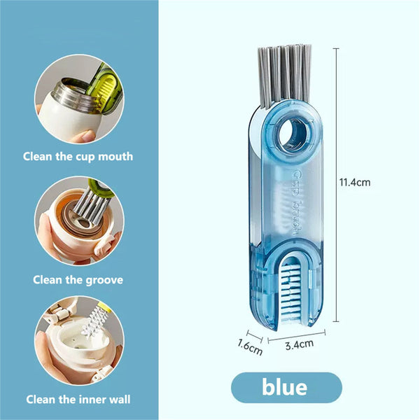 3 In 1 Multi Functional Cup Lid Pacifier Crevice Cleaning Brush Blue Bottle Brushes