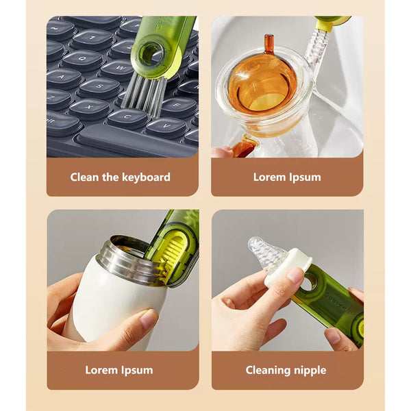 3 In 1 Multi Functional Cup Lid Pacifier Crevice Cleaning Brush Green Bottle Brushes