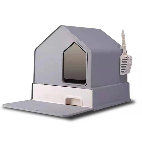 Petwiz Enclosed Box House Grey Cat Litter