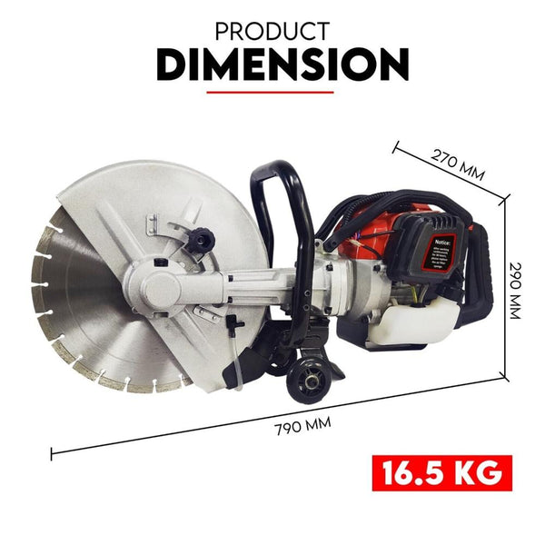 King Tech Petrol Demolition Saw 75Cc Concrete Cut Off Wet Road Cutter Brick 350Mm Concrete Saws