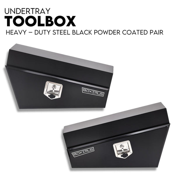 Under Tray Tool Box Underbody Pair Set 750Mm Black Steel Tool Boxes