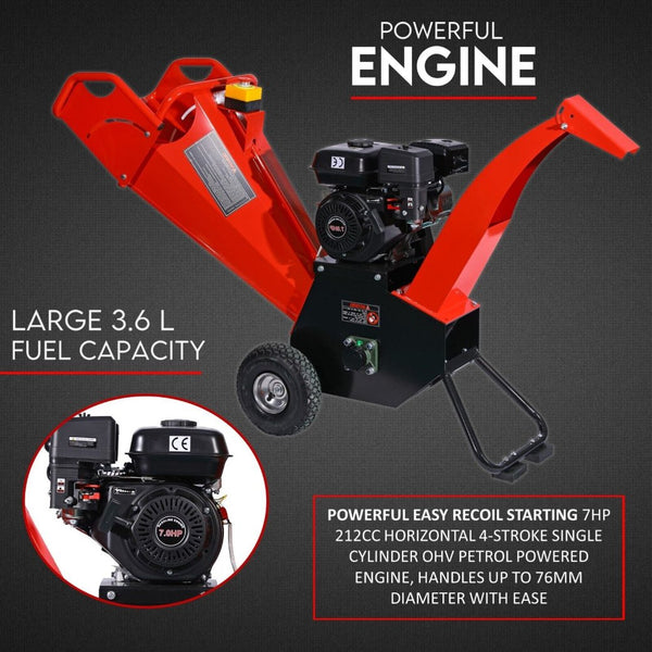 King Tech 7Hp Wood Chipper Self Feeding Shredder Mulcher Machine Petrol Garden Portable Chippers Shredders Mulchers