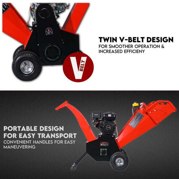 King Tech 7Hp Wood Chipper Self Feeding Shredder Mulcher Machine Petrol Garden Portable Chippers Shredders Mulchers