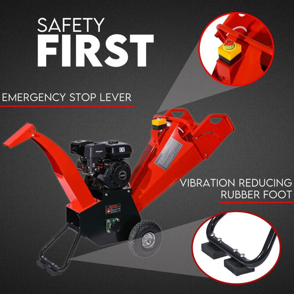 King Tech 7Hp Wood Chipper Self Feeding Shredder Mulcher Machine Petrol Garden Portable Chippers Shredders Mulchers