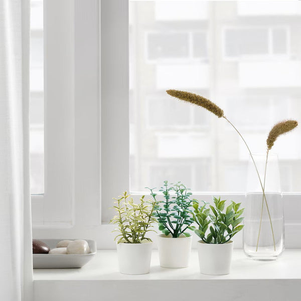 3 Pack Of Artificial Herb Potted Plants In White Plastic 5Cm Interior Decoration Artificial Plants