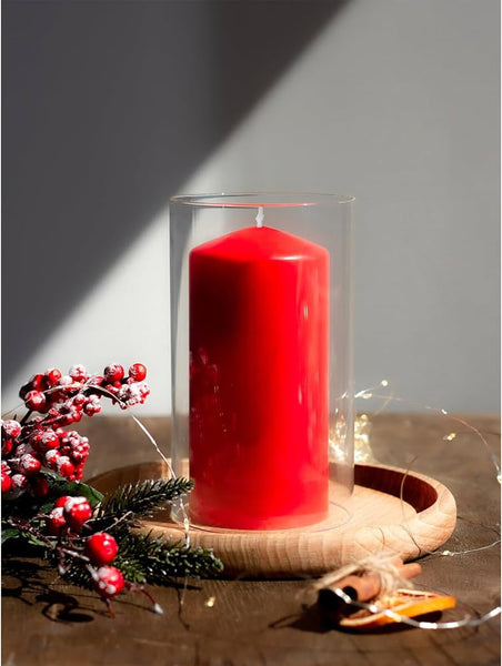 4 Pack Red Wax Pillar Advent Candles Xmas Wedding Party Table Room Centrepiece Decor Graduated Sized 6 To 15Cm High Seasonal Decorations