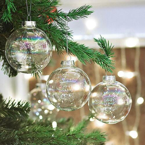 Glass Bauble 8Cm Diameter Round Clear With Silver Cap Crystal Glass