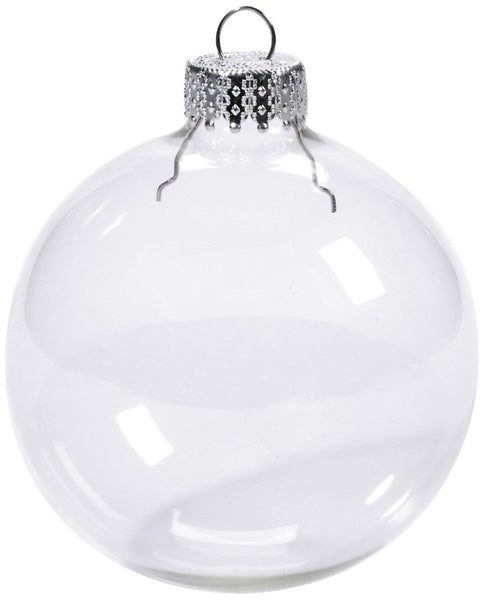 Glass Bauble 8Cm Diameter Round Clear With Silver Cap Crystal Glass