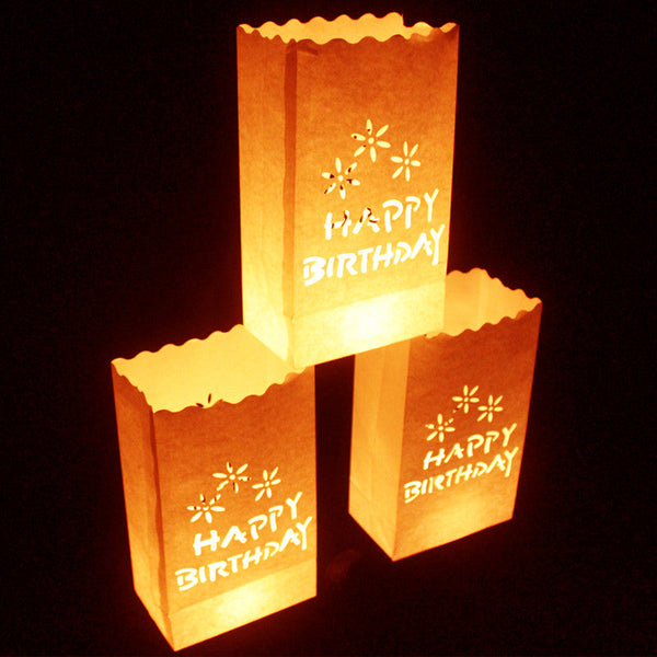 White Birthday Luminary Paper Candle Lantern Bags For Home Decor Candle Holders & Accessories