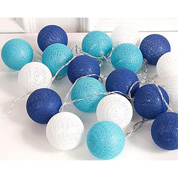 20 Led Blue Light White 5Cm Diameter Cotton Ball Battery Powered String Lights Christmas Gift Home Wedding Party Bedroom Decoration Indoor Outdoor Tab