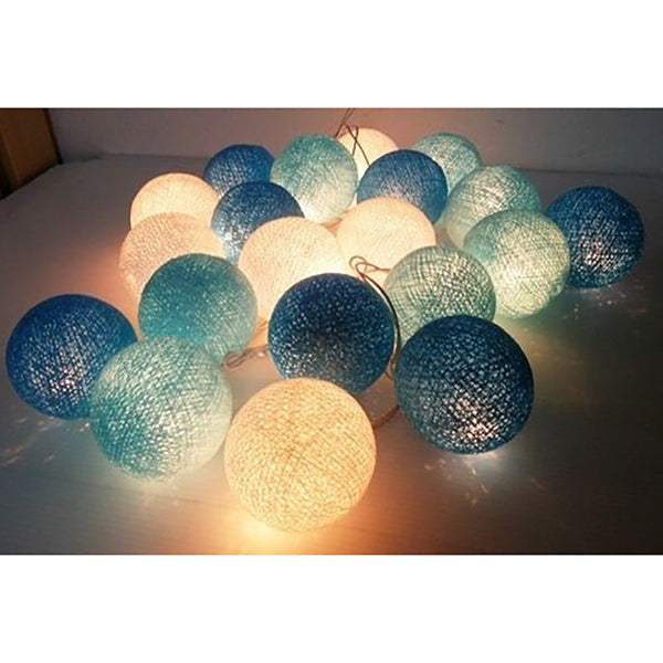 20 Led Blue Light White 5Cm Diameter Cotton Ball Battery Powered String Lights Christmas Gift Home Wedding Party Bedroom Decoration Indoor Outdoor Tab