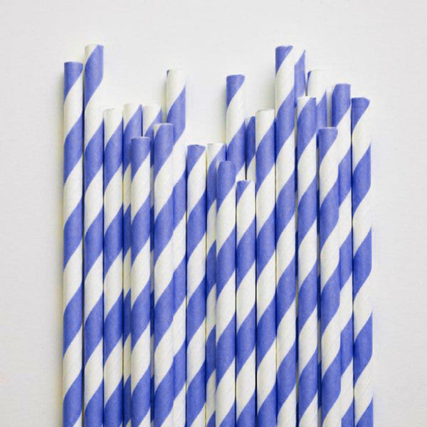 50 Pack Blue White Drinking Straws Biodegradable Eco Paper Birthday Party Event Bistro Bar Cafe Take Away Party Tableware & Serveware