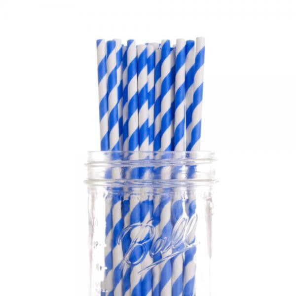 50 Pack Blue White Drinking Straws Biodegradable Eco Paper Birthday Party Event Bistro Bar Cafe Take Away Party Tableware & Serveware