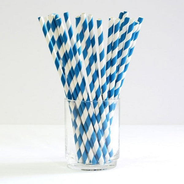 50 Pack Blue White Drinking Straws Biodegradable Eco Paper Birthday Party Event Bistro Bar Cafe Take Away Party Tableware & Serveware