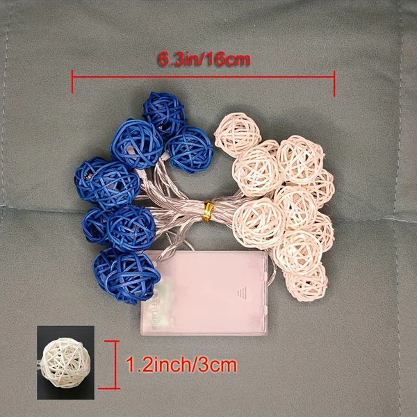 5M Of Blue N White 5Cm Rattan Cane 50 Ball Battery Powered Longstring Lights Christmas Gift Home Wedding Party Bedroom Decoration Table Centrepiece Se