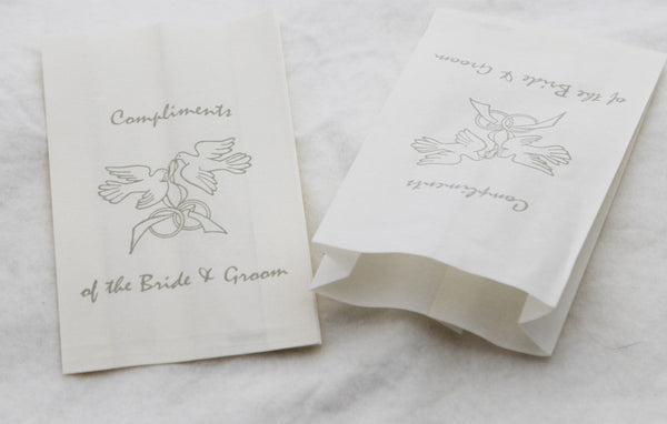 100 Pack Greaseproof Wax Paper Wedding Cake Bags With Silver Doves Food Storage Containers