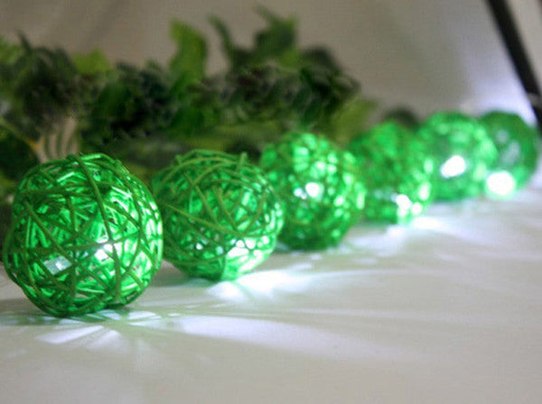 Green 20 Ball Rattan Cane Battery Powered String Lights 3M For Home Wedding Party And Table Decoration Seasonal Decorations