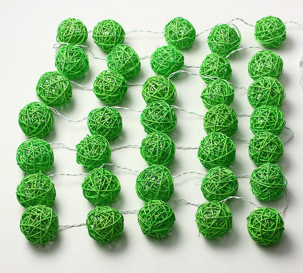 Green 50 Ball 5M Rattan Cane String Lights For Home Wedding & Party Decor Seasonal Decorations