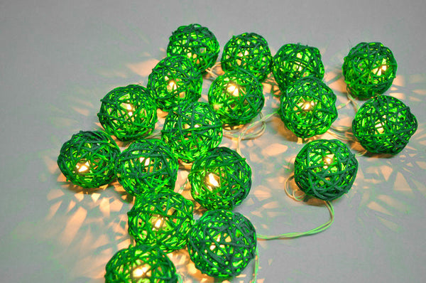 Green 50 Ball 5M Rattan Cane String Lights For Home Wedding & Party Decor Seasonal Decorations