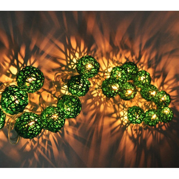 Green 50 Ball 5M Rattan Cane String Lights For Home Wedding & Party Decor Seasonal Decorations
