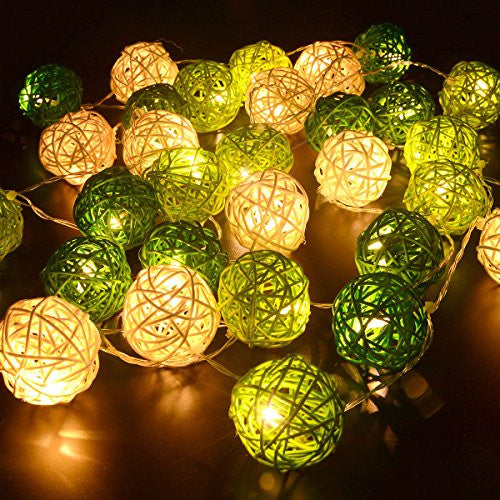 Green White 50 Rattan Ball Battery Powered 5M String Lights For Home Wedding Party Decor Seasonal Decorations