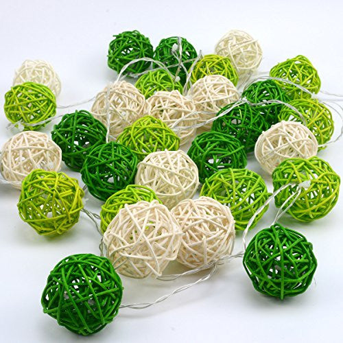 Green White 50 Rattan Ball Battery Powered 5M String Lights For Home Wedding Party Decor Seasonal Decorations
