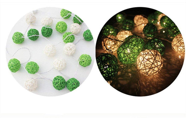 Green White 50 Rattan Ball Battery Powered 5M String Lights For Home Wedding Party Decor Seasonal Decorations
