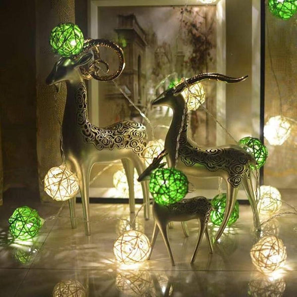 Green White 50 Rattan Ball Battery Powered 5M String Lights For Home Wedding Party Decor Seasonal Decorations