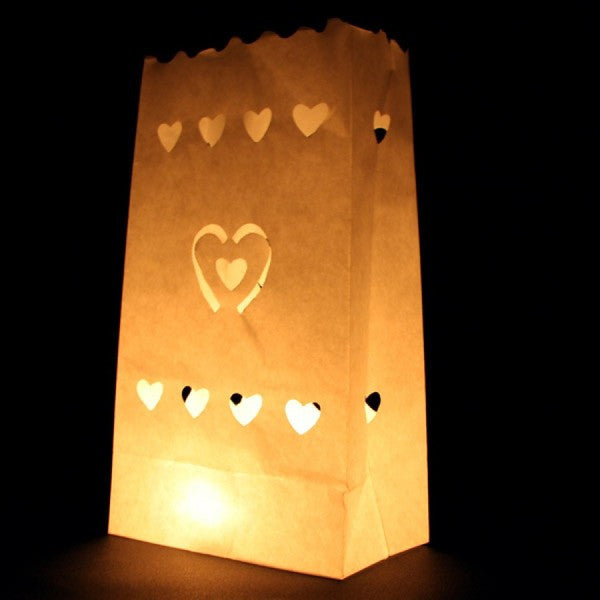 White Heart Luminary Paper Candle Lantern Bags For Home Decor Candle Holders & Accessories