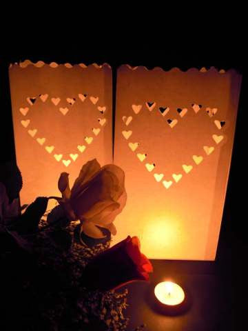 White Heart Luminary Paper Candle Lantern Bags For Home Decor Candle Holders & Accessories