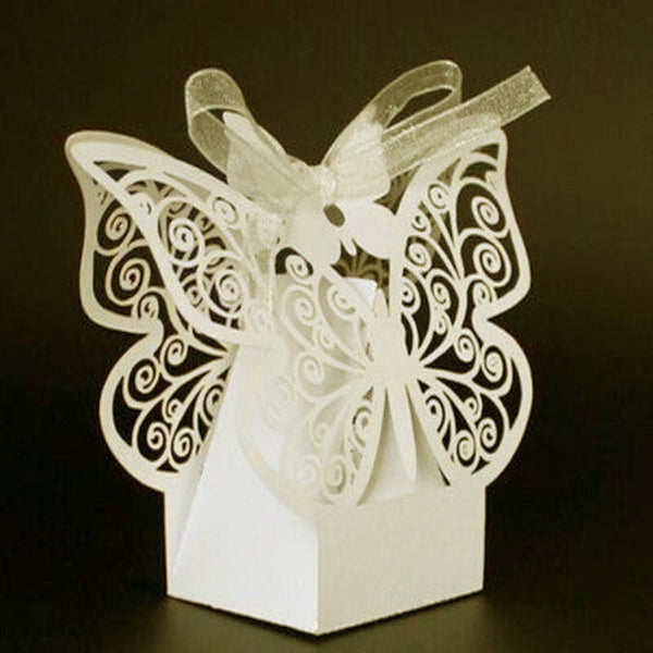 Ivory Cream Butterfly Wedding Engagement Party Bomboniere Favour Lolly Gift Almond Card Box 10 Pack Favours & Party Bag Fillers