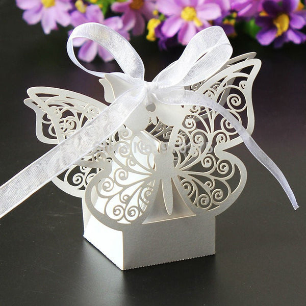 Ivory Cream Butterfly Wedding Engagement Party Bomboniere Favour Lolly Gift Almond Card Box 10 Pack Favours & Party Bag Fillers