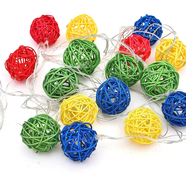 1 Set Of Multi Coloured 5Cm Rattan Cane 20 Ball Battery Powered 3M String Lights Christmas Gift Home Wedding Party Bedroom Decoration Table Centrepiec